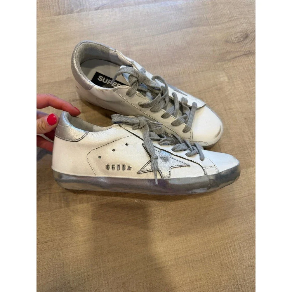 Golden Goose Super-Star White Leather Silver Star Sneakers Made in Italy - 35
